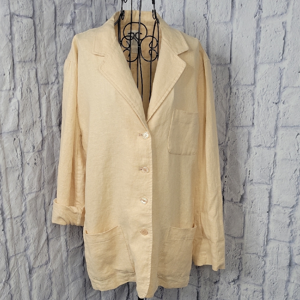 Clifford &‎ Willis 100% Linen Blazer Jacket Cream Yellow Button Front Large